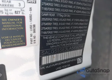 2020 Land Rover Range Rover Supercharged из США, поврежденный, VIN SALGS5SE3LA569298